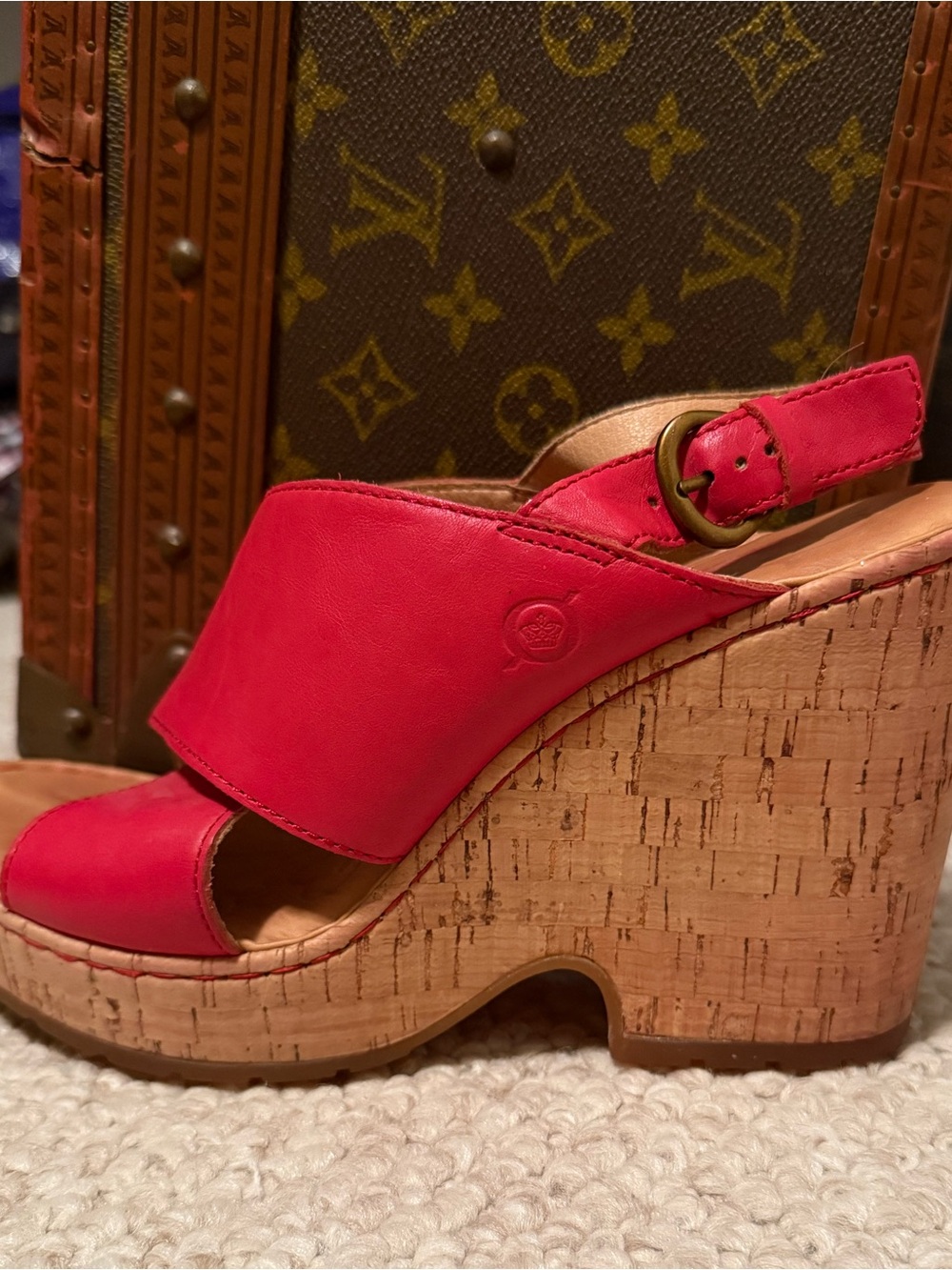 Børn Malheur Red Leather Slingback Cork Wedge Sandals Size 8